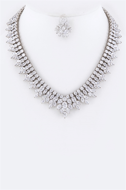 LA JEWELRY PLAZA, Cubic Zirconia Necklace Set, 98-CZS8001-NW-10