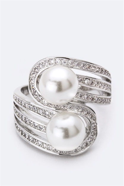 LA JEWELRY PLAZA, CZ  Double Pearls Ring, 57-GKP-299R/AY213