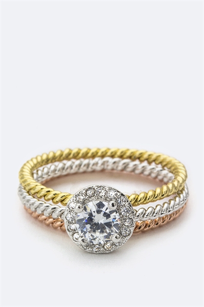 LA JEWELRY PLAZA, Round CZ Triple Ring, 57-GKP-310R/AW245