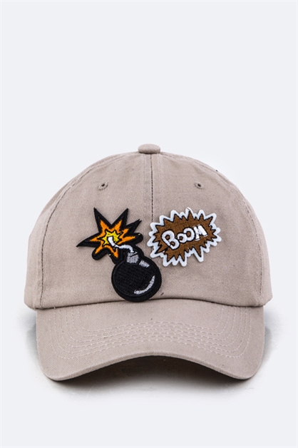 LA JEWELRY PLAZA, Bomb  Boom Patch Cotton Cap, 128-EMH8559/MB-MV