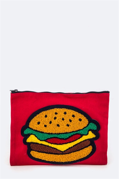 LA JEWELRY PLAZA, Plush Hamburger Patch Pouch, 128-EMB8857ME023