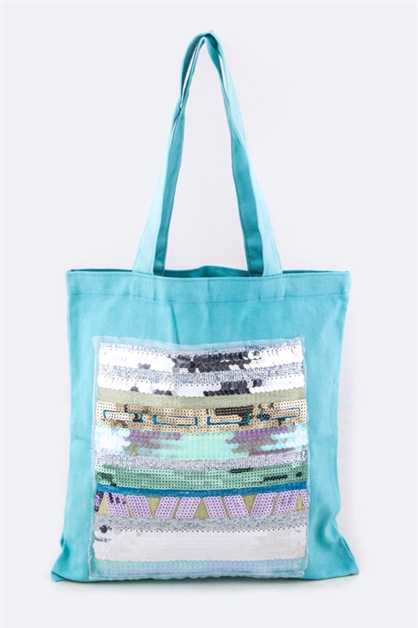 LA JEWELRY PLAZA, Sequins Cotton Canvas Tote, 128-EMB8859-MAKE