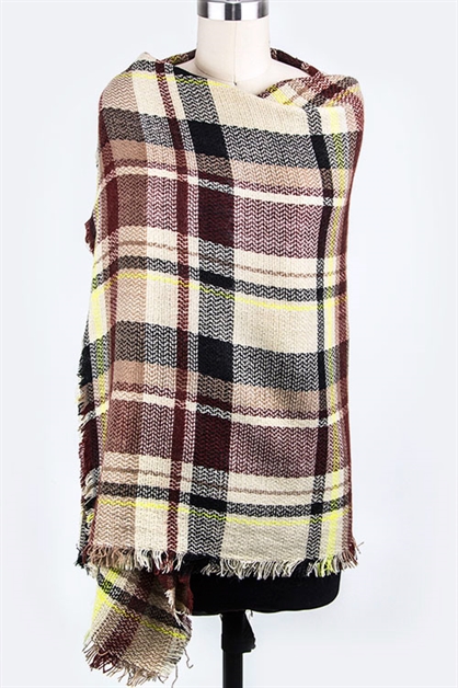 LA JEWELRY PLAZA, Large Plaid Square Shawl Scarf, 99-SC253X117C32/MC040