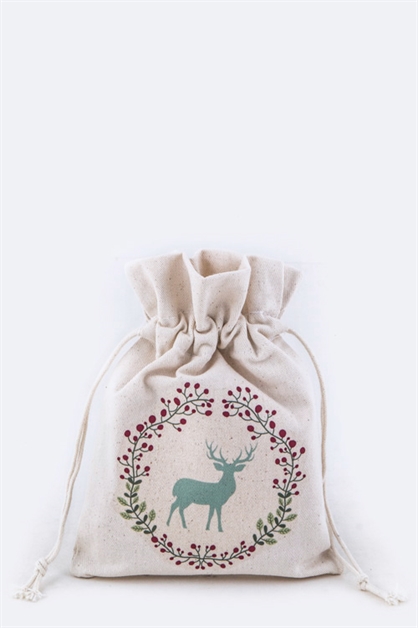 LA JEWELRY PLAZA, Reindeer Print Canvas Gift Pou, 128-EMB8757-MKD