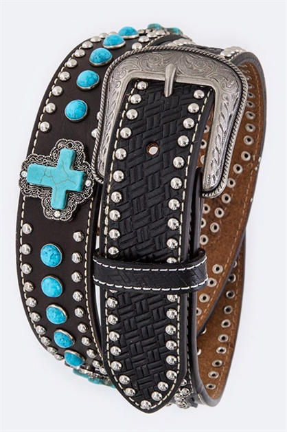 LA JEWELRY PLAZA, Cross Leather Mens Belt, 98-7211Y