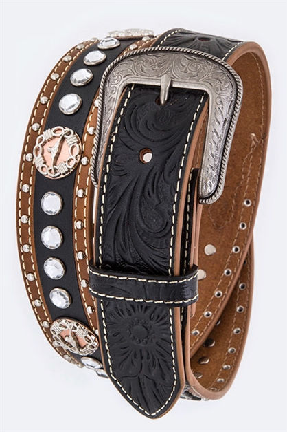 LA JEWELRY PLAZA, Concho Crystal Leather Belt, 98-7213Y