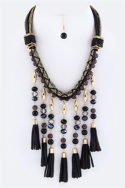 LA JEWELRY PLAZA, Beaded Tassels Necklace, 84-CNE6556/AR418
