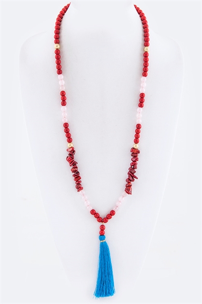 LA JEWELRY PLAZA, Stone Beads  assel Necklace, 46-ON3293-AD427