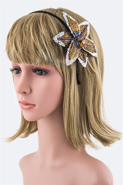 LA JEWELRY PLAZA, Beaded Sequins Flower Headband, 128-BH747/MG142-143