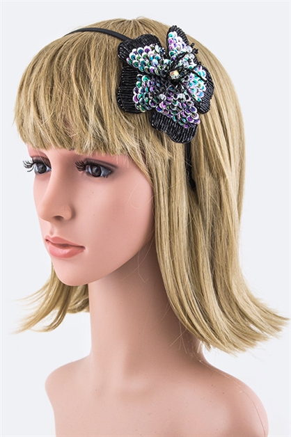 LA JEWELRY PLAZA, Beaded Sequins Flower Headband, 128-BH822/MG088-089