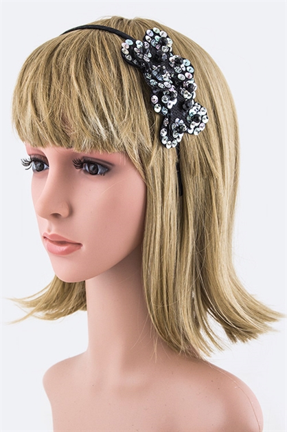 LA JEWELRY PLAZA, Double Sequins Flower Headband, 128-BH1058-MF102-3