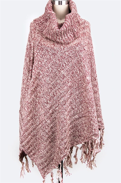 LA JEWELRY PLAZA, Turtleneck Fringe Knit Poncho, 99-PN306X001-MY-3