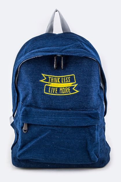 LA JEWELRY PLAZA, Think Less Live More Denim Backpack, 128-EMB8814/MC010
