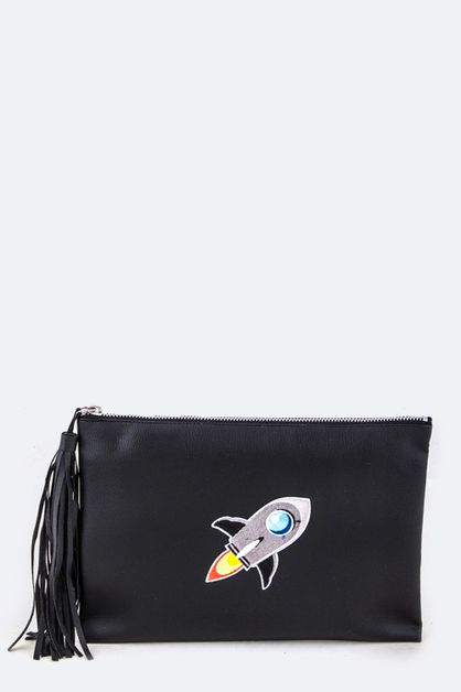 LA JEWELRY PLAZA, Little Rocket Tassel Soft Clutch, 128-EMB8849-MM025