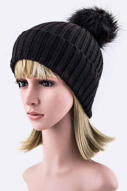 LA JEWELRY PLAZA, Fur Pom Pom Beanie Hat, 05-MM3003/BASE