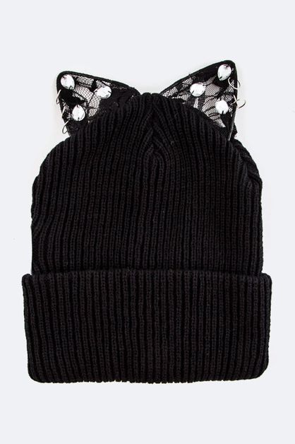 LA JEWELRY PLAZA, Lace Ears Kitty  Knit Hat, 128-WH0029/MH009