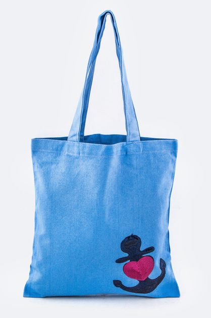 LA JEWELRY PLAZA, Sequins Heart Anchor Canvas Tote, 128-EMB8841