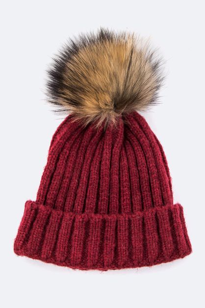 LA JEWELRY PLAZA, Raccoon Fur PomPom Wool Beanie, 128-EMH8589DD-ME032A