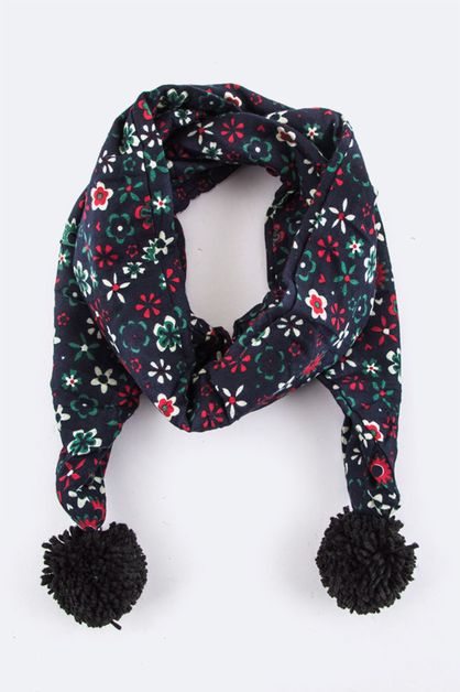 LA JEWELRY PLAZA, Kids Size Floral Pom Pom Scarf, 128-EMC642-MF058