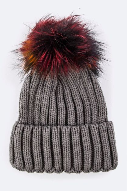 LA JEWELRY PLAZA, Mix Color Fur Pom Pom Beanie, 128-EMH8581