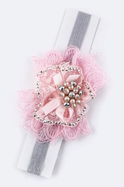 LA JEWELRY PLAZA, Kids Size Lace Flower Bow Headband, 128-EMC6428/MF042-044