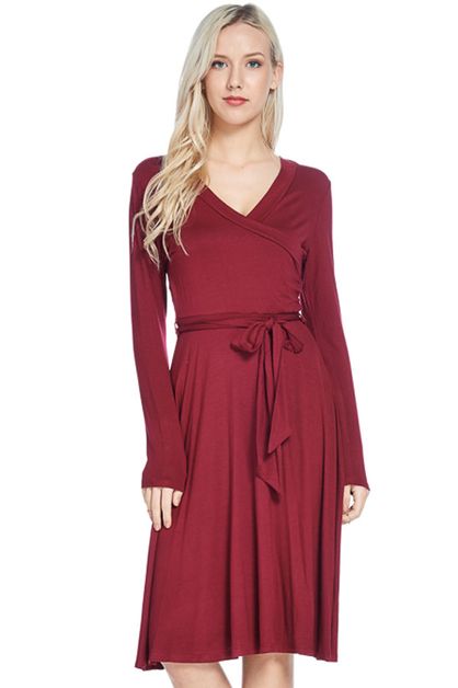 7TH RAY, MIDI DRESS, D8850-BURGUNDY