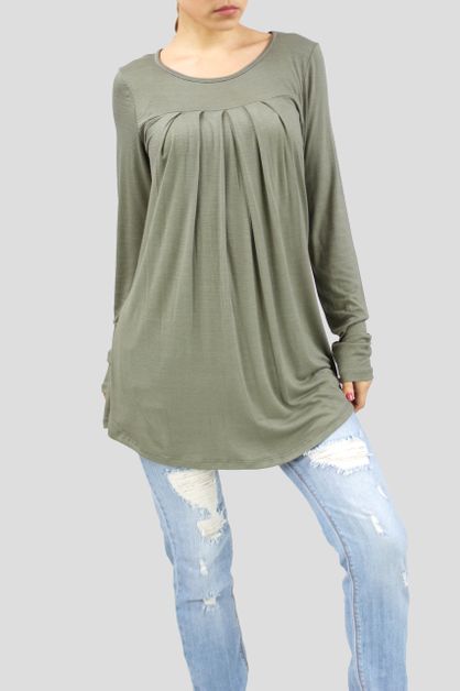 CASA LEE, LONG SLEEVE PLEATED TUNIC, T-13353A-M2