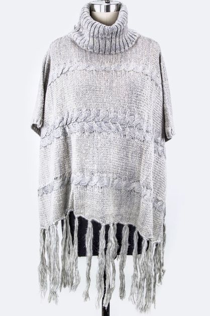 LA JEWELRY PLAZA, Turtleneck Fringe Poncho, 103-M50-MA010