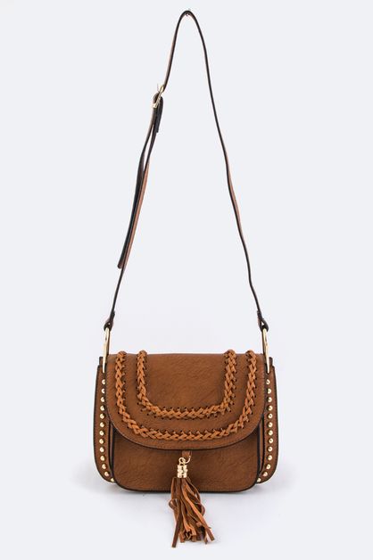 LA JEWELRY PLAZA, Tassel  Studded Crossbody Bag - L, 109-BH680-L-MG133