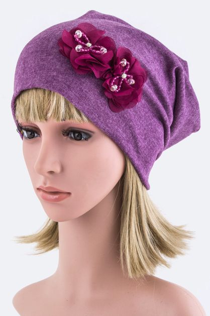LA JEWELRY PLAZA, Lace Flower Jersey Knit Beanie, 128-EMH1025-MC034