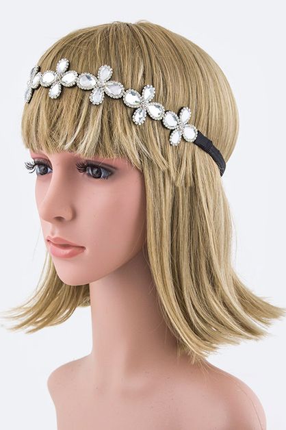 LA JEWELRY PLAZA, Crystal Flowers Stretch Headband, 27-HS251X014-BJ047