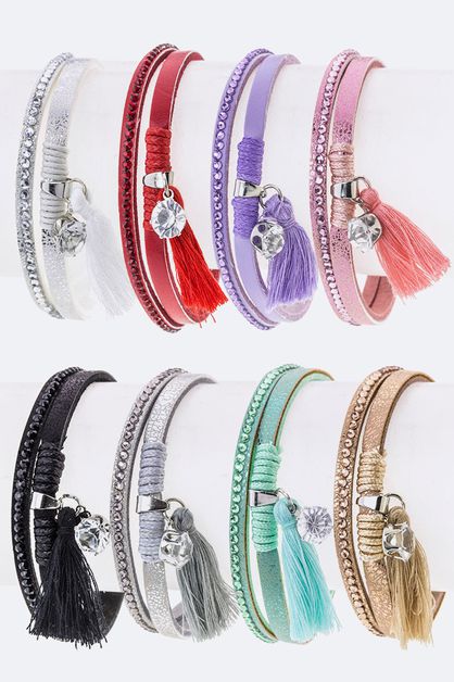 LA JEWELRY PLAZA, Tassel and Crystal Charms Slit Cuff, 38-LKB66308