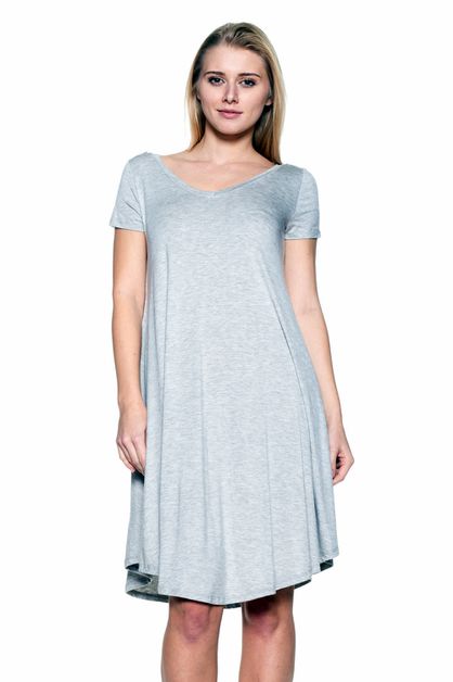 BAGEL, CAP SLEEVE SOLID DRESSES 1002-HEATHE, 1002-HEATHER-GREY
