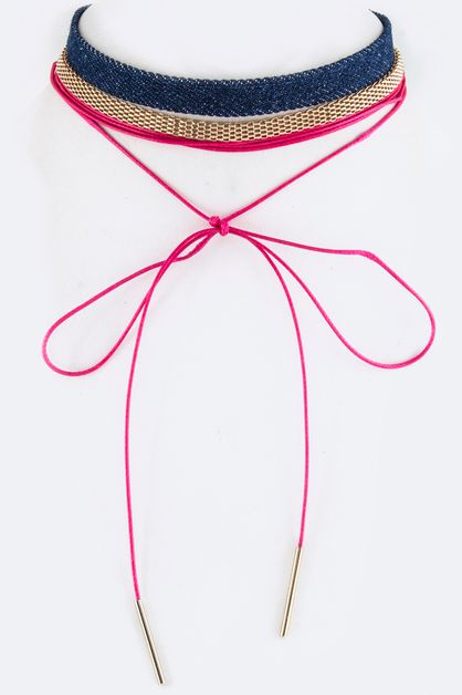 LA JEWELRY PLAZA, Denim and Mesh Wrapped Chokers , 122-MOS7230-AJ040
