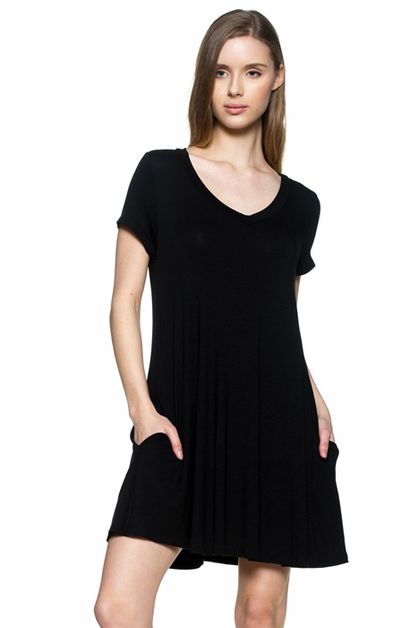 BAGEL, CAP SLEEVE SOLID DRESSES 1001-BLACK, 1001-BLACK