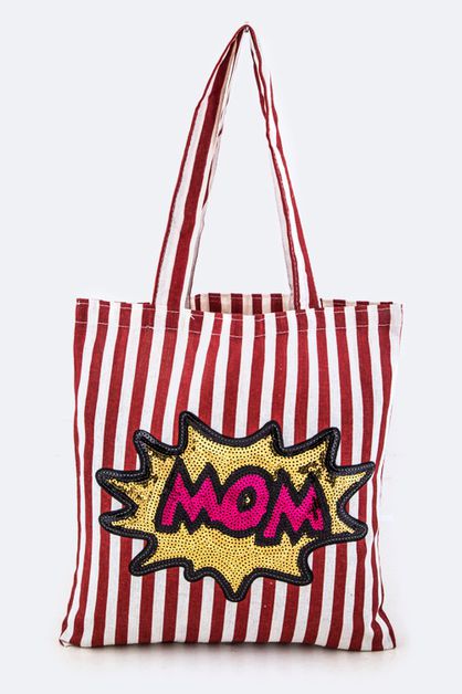 LA JEWELRY PLAZA, Sequins MOM Canvas Tote, 128-EMB8842