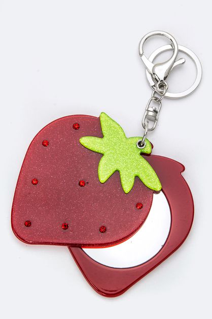 LA JEWELRY PLAZA, Strawberry Compact Mirror Key Charm, 55-190386-BI010
