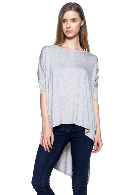 BAGEL, ROUND NECK DOLMAN HI-LO TOP 4004-HEA, 4004-HEATHER-GREY