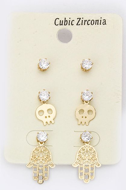 LA JEWELRY PLAZA, CZ  Metal Hamsa Earrings Set, 87-E7727/AD630