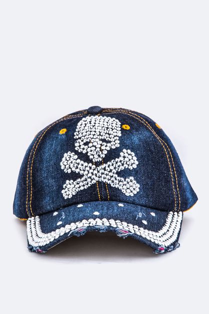 LA JEWELRY PLAZA, Crystal Skull Embelished Fashion Cap, 99-HT277X141-BQ24B