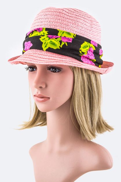 LA JEWELRY PLAZA, Jersey Knit Band Straw Fedora, 128-51362-MS-2