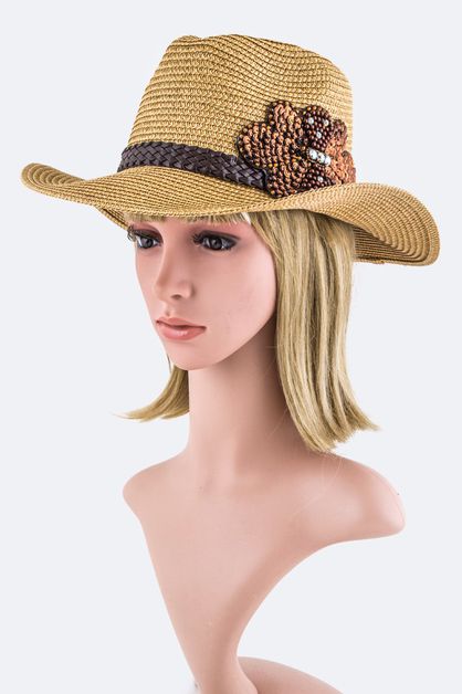 LA JEWELRY PLAZA, Bead and Sequins Bow  Panama Hat, 128-3153MF060-MH-1