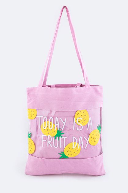 LA JEWELRY PLAZA, Pineapple Print Clear Canvas Tote, 128-TT135-MC018