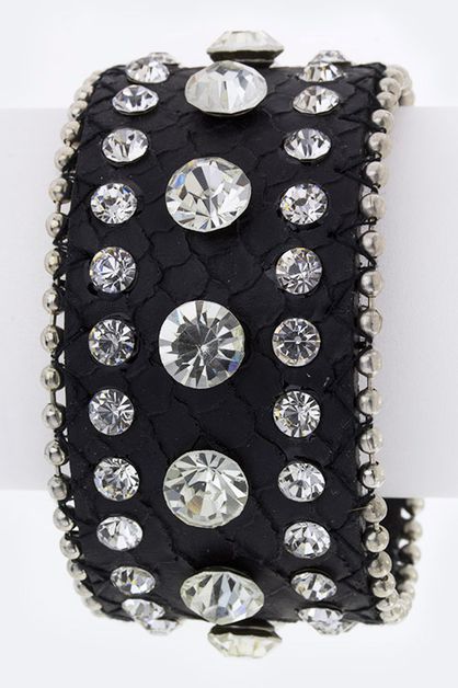 LA JEWELRY PLAZA, Crystal Studs Embossed Leather Cuff, 98-TB4015-BM112