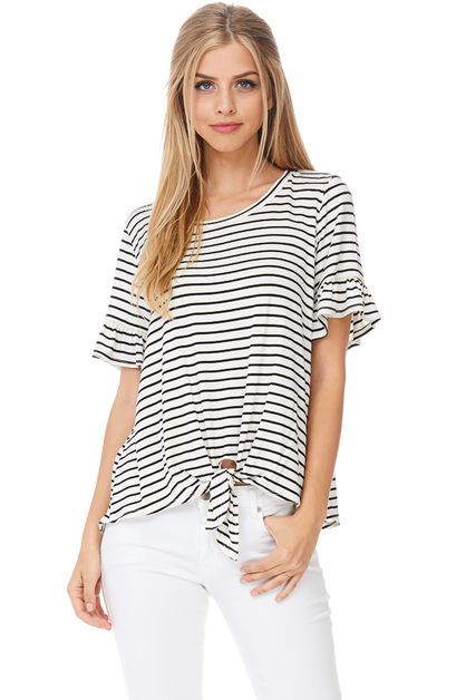 7TH RAY, STRIPE FRONT-TIED TOP, T9255_WHITE
