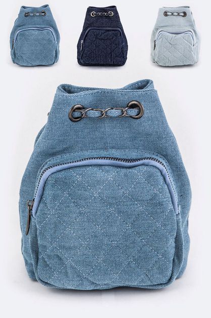 LA JEWELRY PLAZA, Quilted Denim Drawstring Backpack, 39-BA400168-MM008