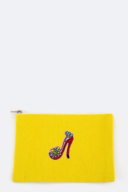 LA JEWELRY PLAZA, High Heel Patched Canvas Mini Pouch, 128-EMB0898