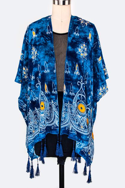 LA JEWELRY PLAZA, Lotus Print Tasseled Kimono, 94-KC1026-MS-O