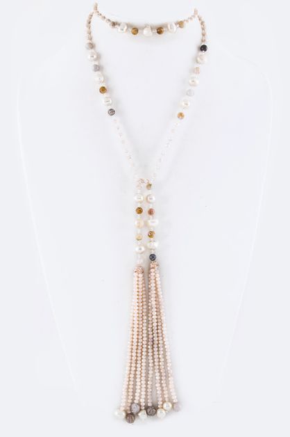LA JEWELRY PLAZA, Pearl and Beads Wrapped Necklace, 77-NE4667-AO815