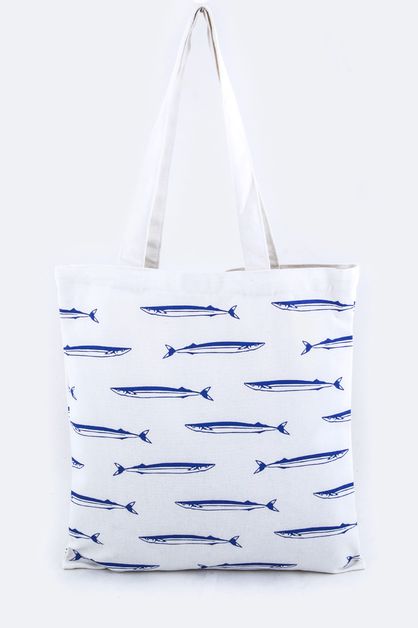 LA JEWELRY PLAZA, Fish Pattern Canvas Tote, 128-EMB8725-MB034B